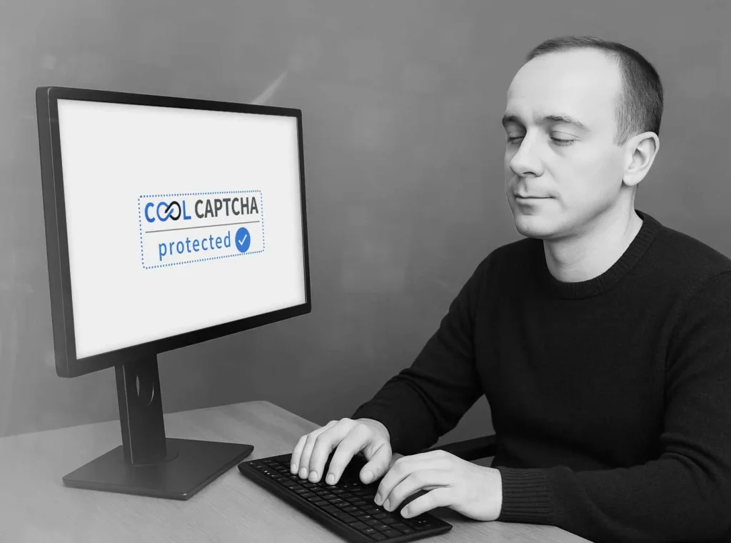 Mann an Bildschirm - Cool Captcha protected